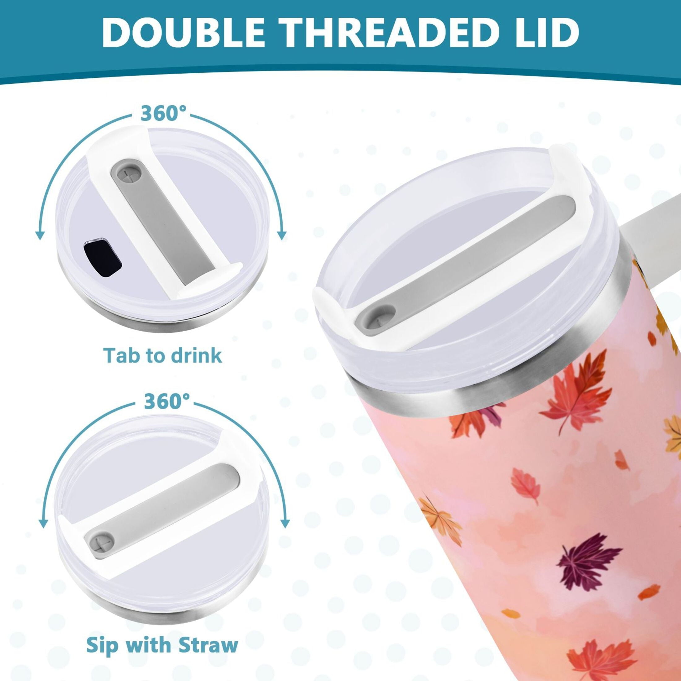 30 oz Insulated Stainless Steel Tumbler Double Wall Stainless Steel Tumbler with 2-Way Drinking Autumn Leaves Falling Edition-3B1D