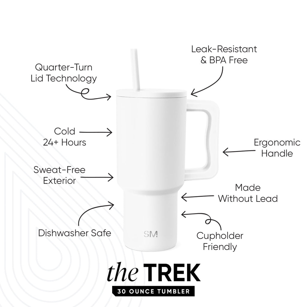Simple Modern 30 fl oz Insulated Stainless Steel Trek Tumbler with Straw Lid | Seaglass Sage and Cream Checkmate Edition-16A6