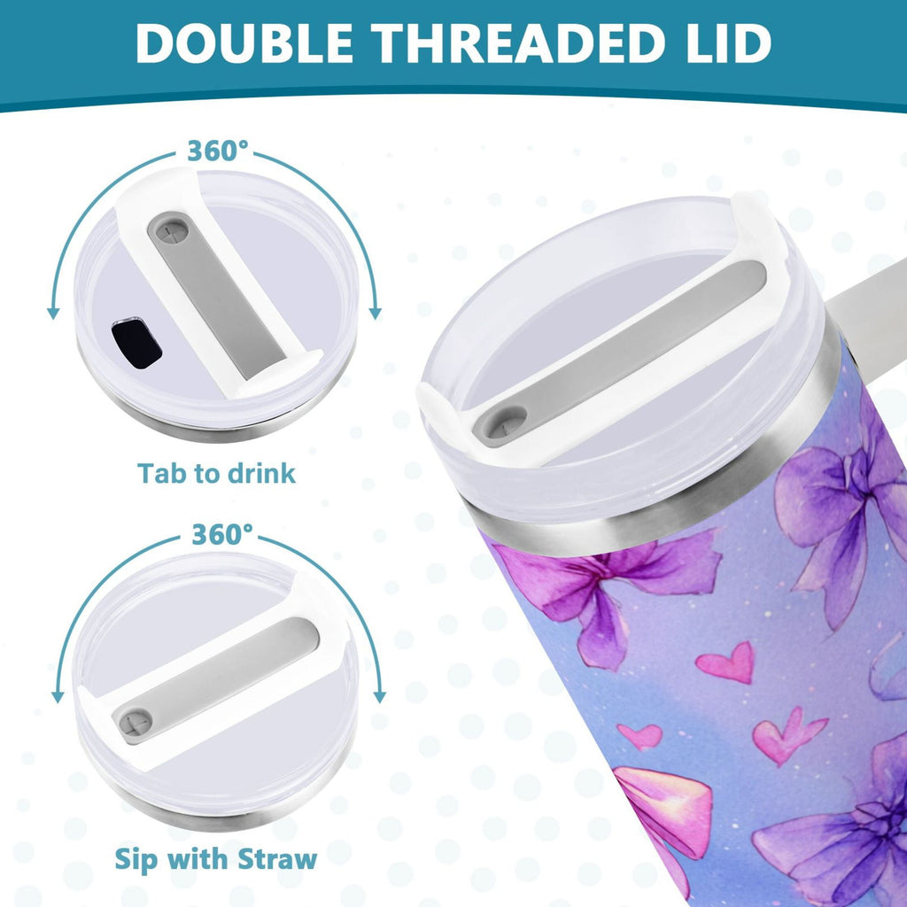 30 oz Insulated Stainless Steel Tumbler Double Wall Stainless Steel Tumbler with 2-Way Drinking Watercolor Bows Pattern Edition-0DEV