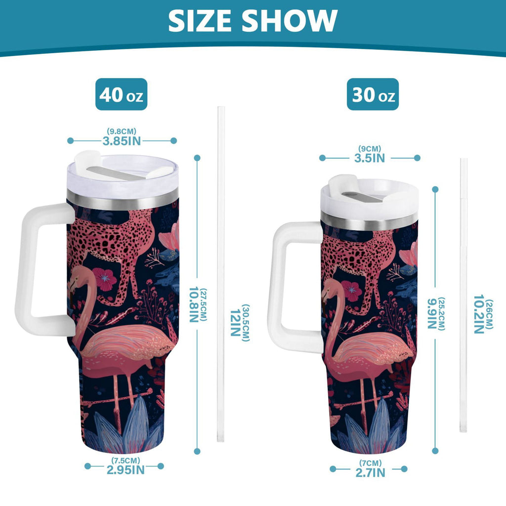30 oz Insulated Stainless Steel Tumbler Double Wall Stainless Steel Tumbler with 2-Way Drinking Flamingos and Leopard Print Edition-LP8S