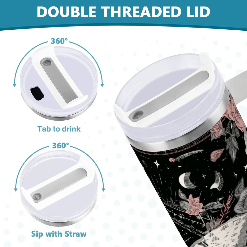 40 oz Insulated Stainless Steel Tumbler Double Wall Stainless Steel Tumbler with 2-Way Drinking Butterfly Surrounded by Flowers Edition-UA75