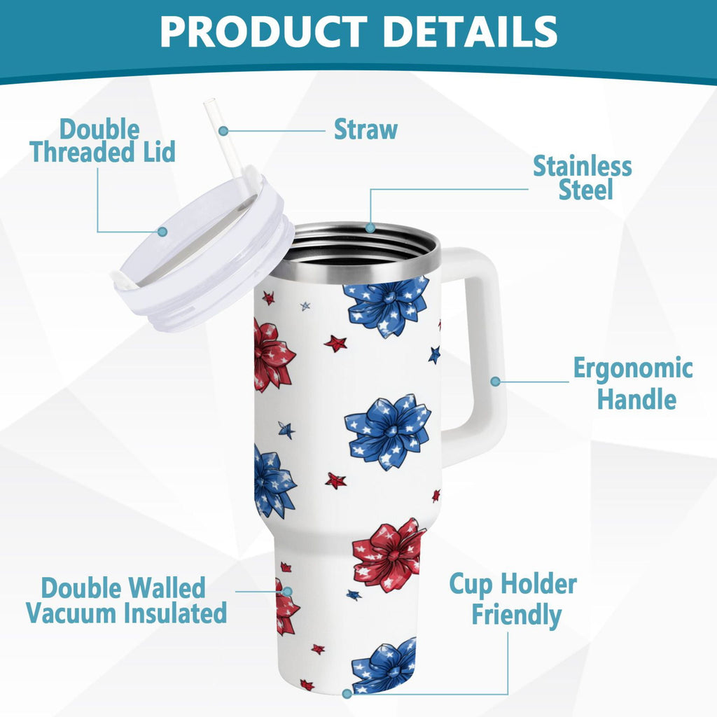 40 oz Insulated Stainless Steel Tumbler Double Wall Stainless Steel Tumbler with 2-Way Drinking Stars and Stripes Puttern Flower Edition-7L8K