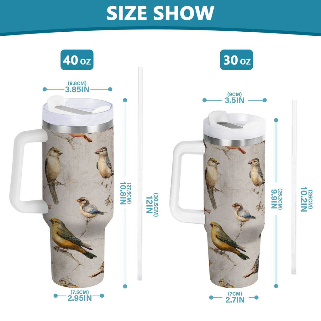 40 oz Insulated Stainless Steel Tumbler Double Wall Stainless Steel Tumbler with 2-Way Drinking Birds Pattern Edition-O1QE
