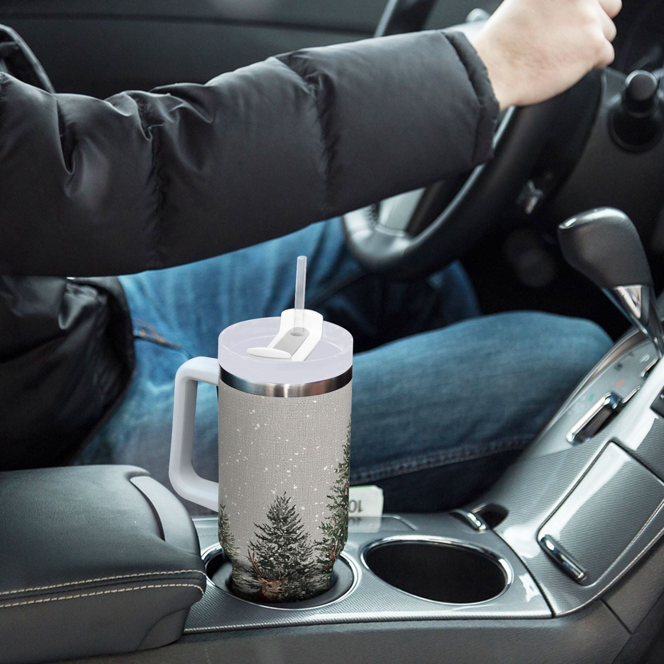 30 oz Insulated Stainless Steel Tumbler Double Wall Stainless Steel Tumbler with 2-Way Drinking Christmas Deer and Snowmen Edition-AZCK
