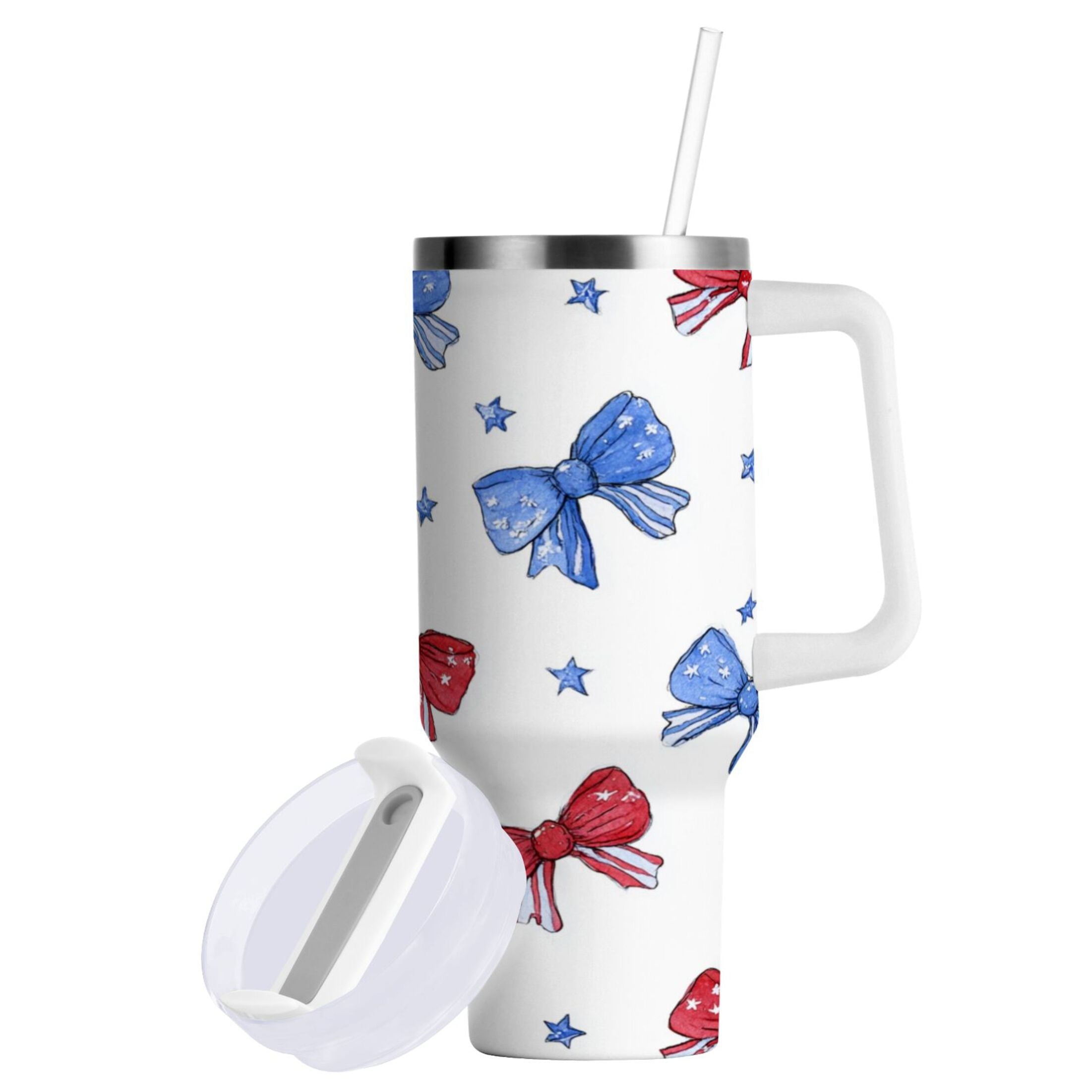 40 oz Insulated Stainless Steel Tumbler Double Wall Stainless Steel Tumbler with 2-Way Drinking Hand-drawn Bows Edition-9RPN