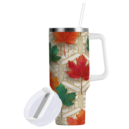 30 oz Insulated Stainless Steel Tumbler Double Wall Stainless Steel Tumbler with 2-Way Drinking Green and Red Maple Leaves Edition-5Z5P