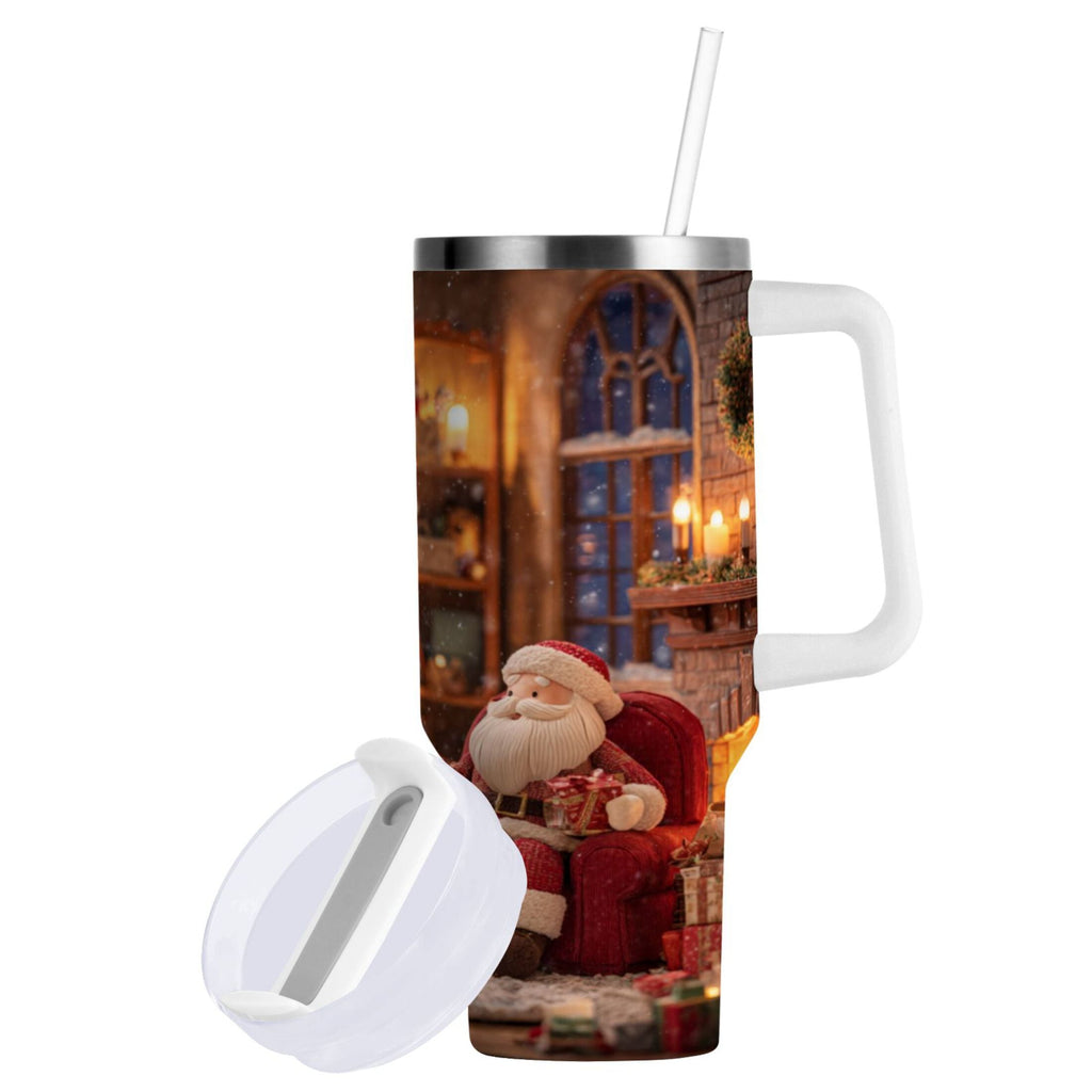40 oz Insulated Stainless Steel Tumbler Double Wall Stainless Steel Tumbler with 2-Way Drinking Sitting Santa Claus Edition-D17D