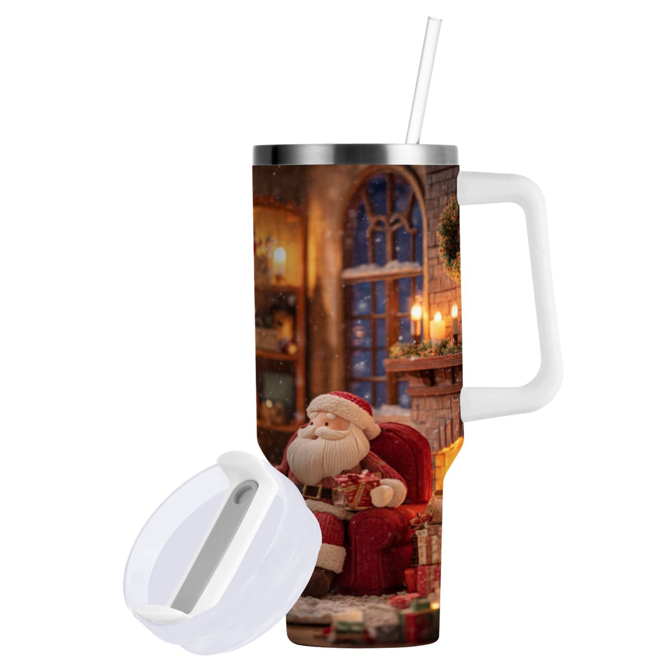 40 oz Insulated Stainless Steel Tumbler Double Wall Stainless Steel Tumbler with 2-Way Drinking Sitting Santa Claus Edition-D17D