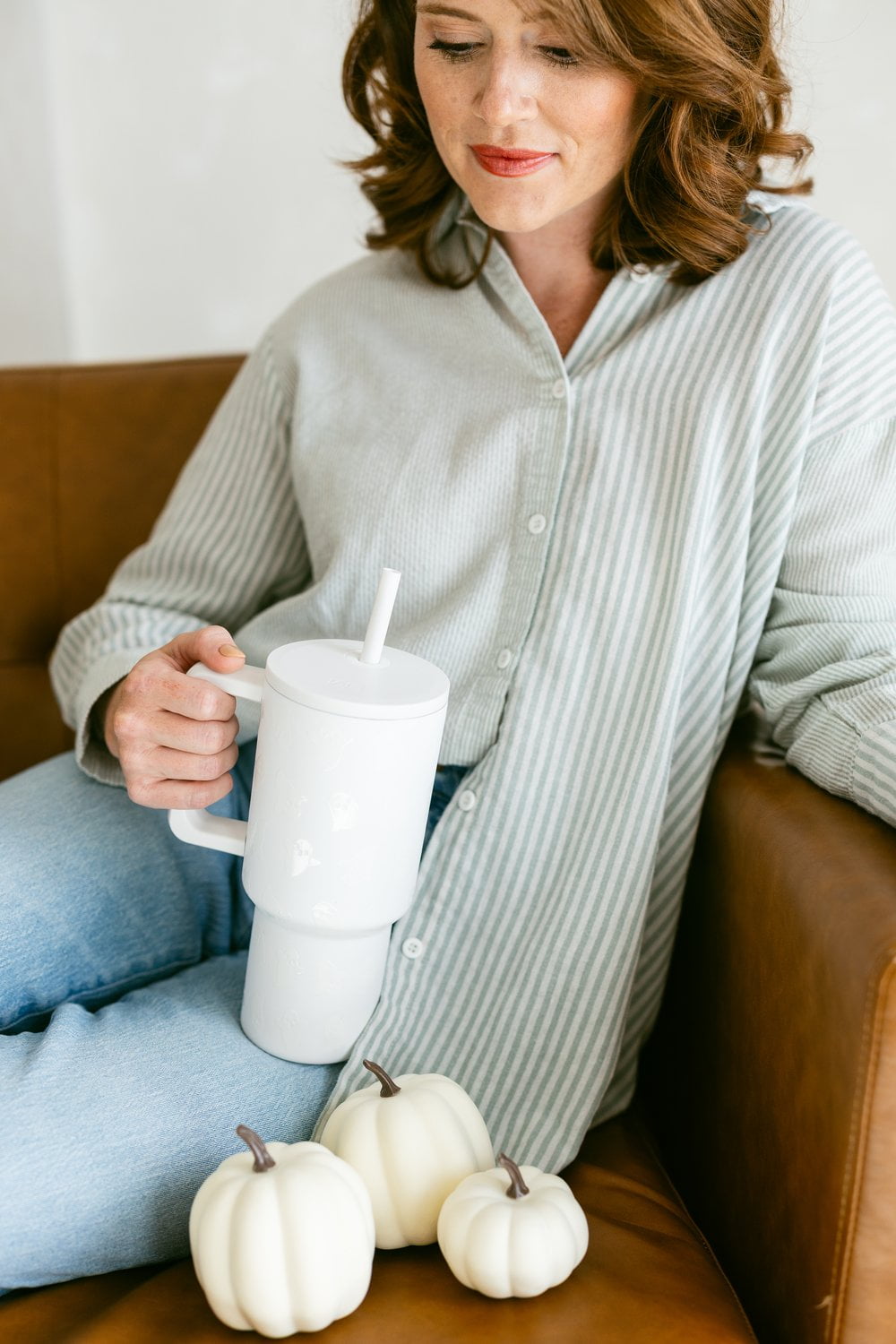 Simple Modern 30 fl oz Insulated Stainless Steel Trek Tumbler with Straw Lid | Seaglass Sage and Cream Checkmate Edition-16A6