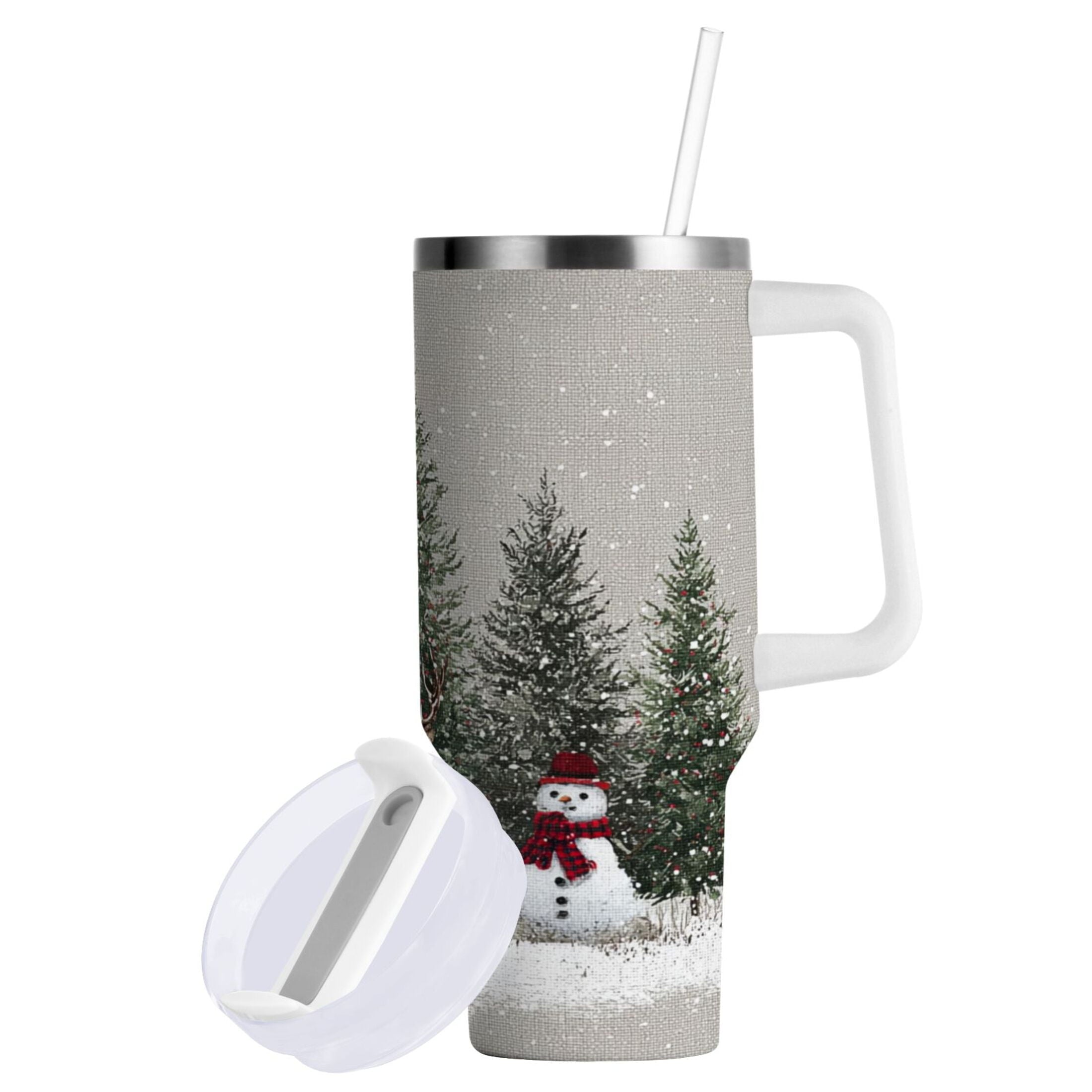 30 oz Insulated Stainless Steel Tumbler Double Wall Stainless Steel Tumbler with 2-Way Drinking Christmas Deer and Snowmen Edition-AZCK