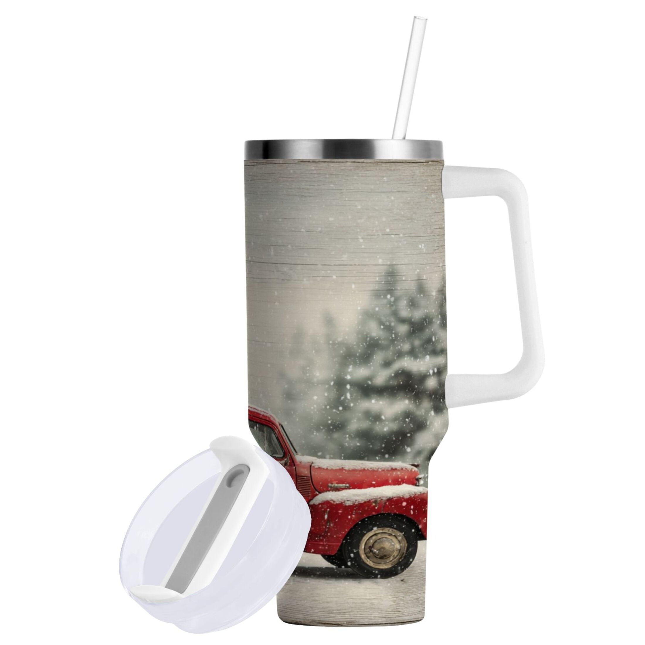 40 oz Insulated Stainless Steel Tumbler Double Wall Stainless Steel Tumbler with 2-Way Drinking Vintage Red Truck Edition-47NF