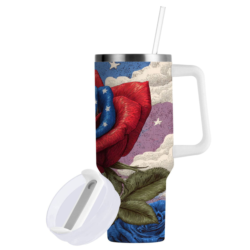 40 oz Insulated Stainless Steel Tumbler Double Wall Stainless Steel Tumbler with 2-Way Drinking Roses and Clouds Edition-CJCY