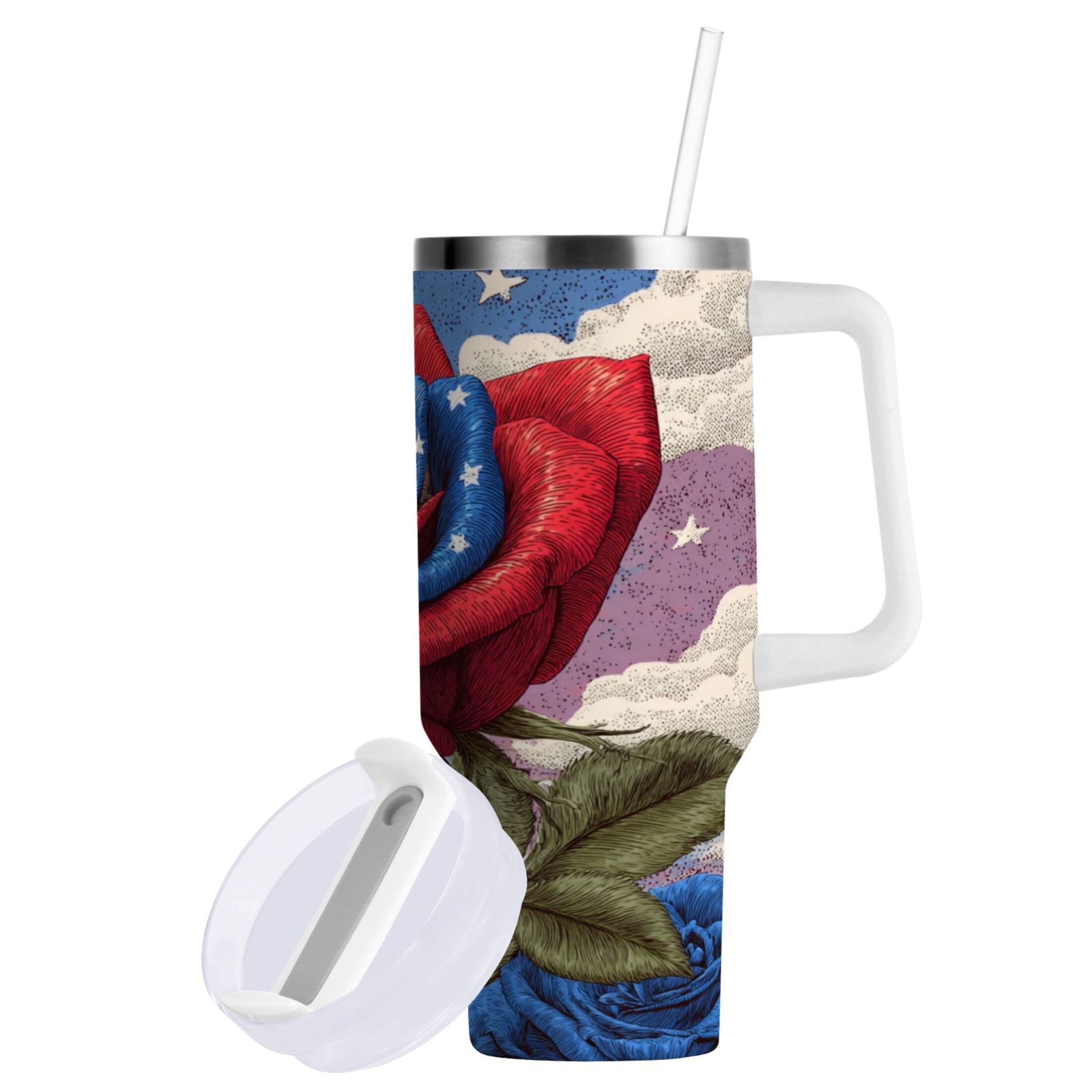 40 oz Insulated Stainless Steel Tumbler Double Wall Stainless Steel Tumbler with 2-Way Drinking Roses and Clouds Edition-CJCY
