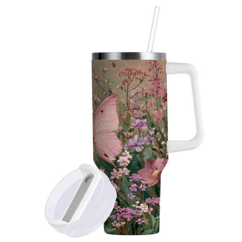 30 oz Insulated Stainless Steel Tumbler Double Wall Stainless Steel Tumbler with 2-Way Drinking Delicate Butterfly Edition-N7B9