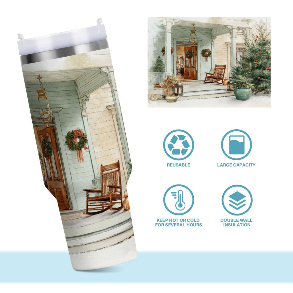 30 oz Insulated Stainless Steel Tumbler Double Wall Stainless Steel Tumbler with 2-Way Drinking Charming Christmas Doorway Edition-0VYX