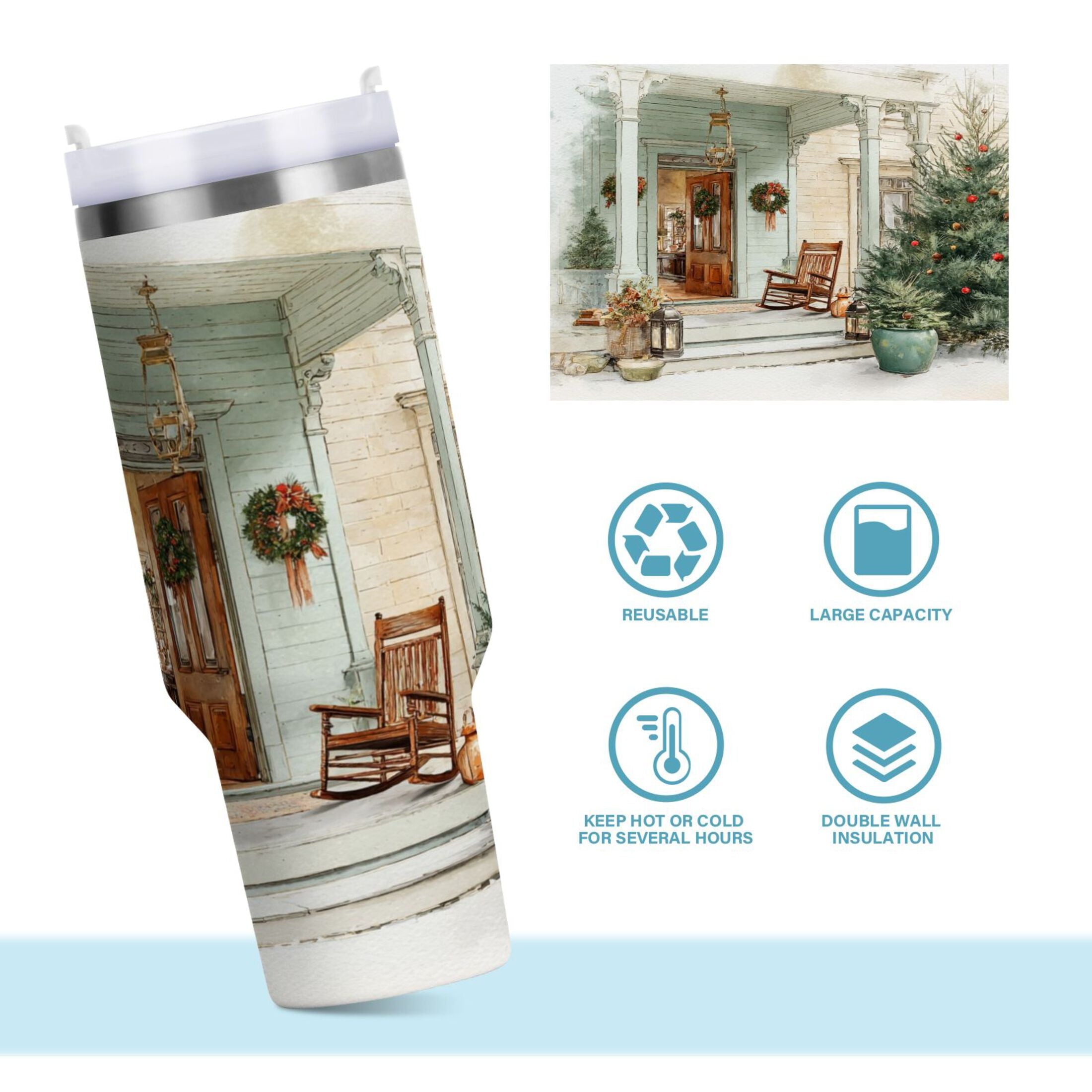 30 oz Insulated Stainless Steel Tumbler Double Wall Stainless Steel Tumbler with 2-Way Drinking Charming Christmas Doorway Edition-0VYX