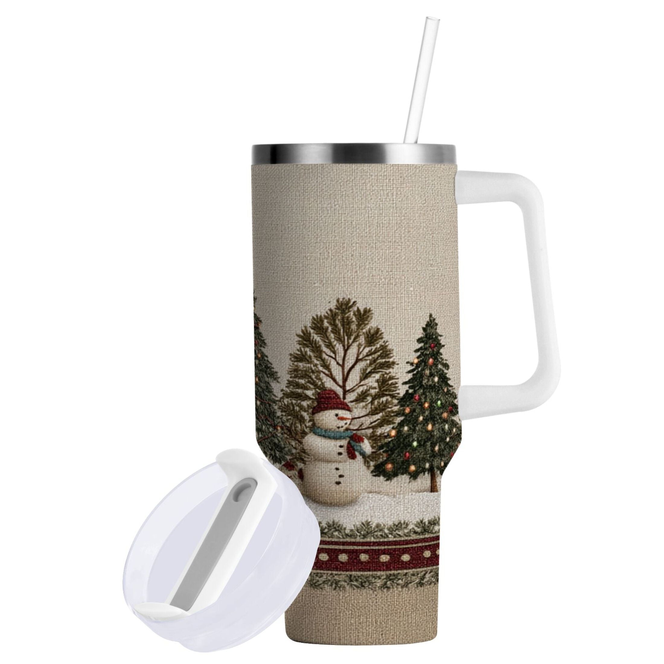 30 oz Insulated Stainless Steel Tumbler Double Wall Stainless Steel Tumbler with 2-Way Drinking Snowmen and Deer in The Forest Edition-8O0F
