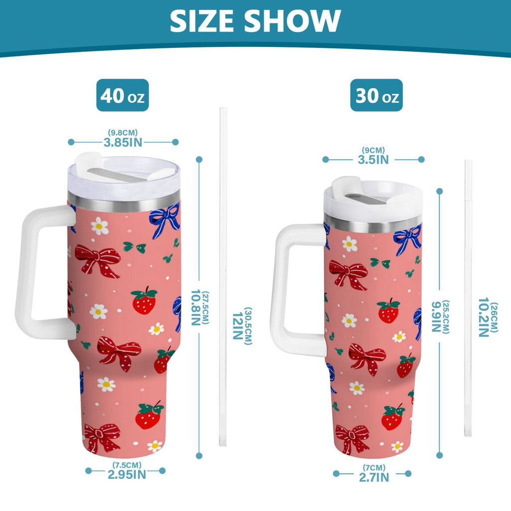 40 oz Insulated Stainless Steel Tumbler Double Wall Stainless Steel Tumbler with 2-Way Drinking Bows and Strawberries Pattern Edition-ZS7F