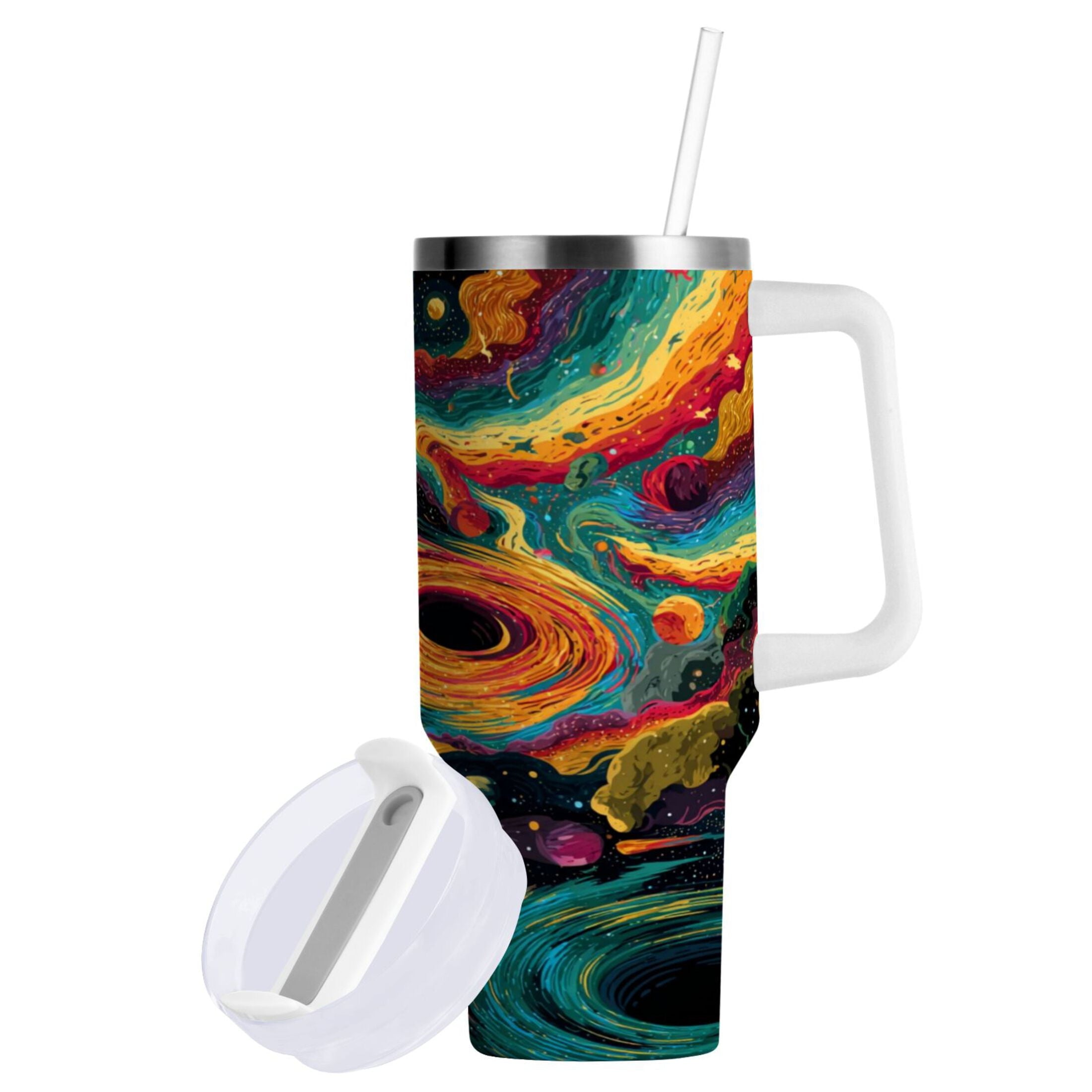 40 oz Insulated Stainless Steel Tumbler Double Wall Stainless Steel Tumbler with 2-Way Drinking Swirling Galaxy Edition-HVDN