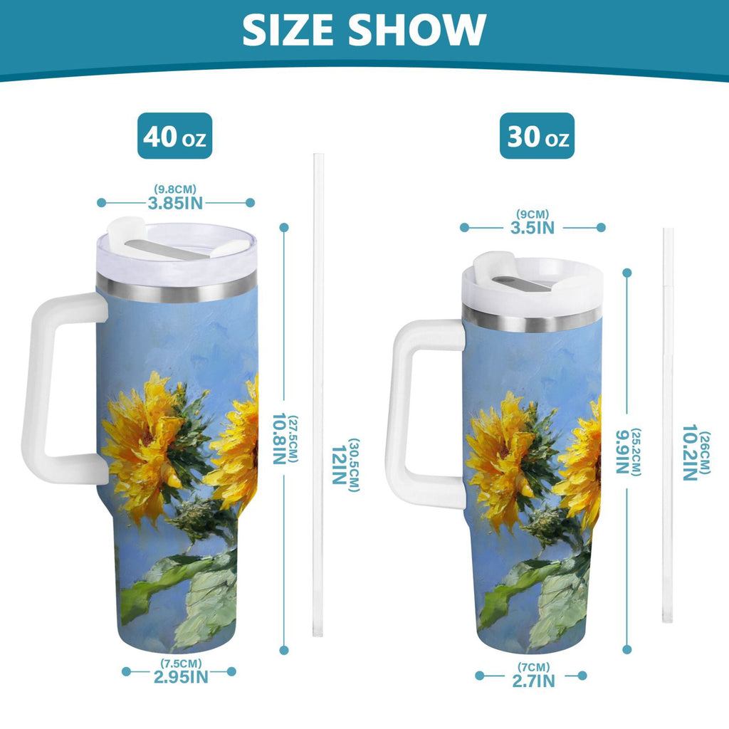 40 oz Insulated Stainless Steel Tumbler Double Wall Stainless Steel Tumbler with 2-Way Drinking Sunflowers Painting Edition-HYAQ