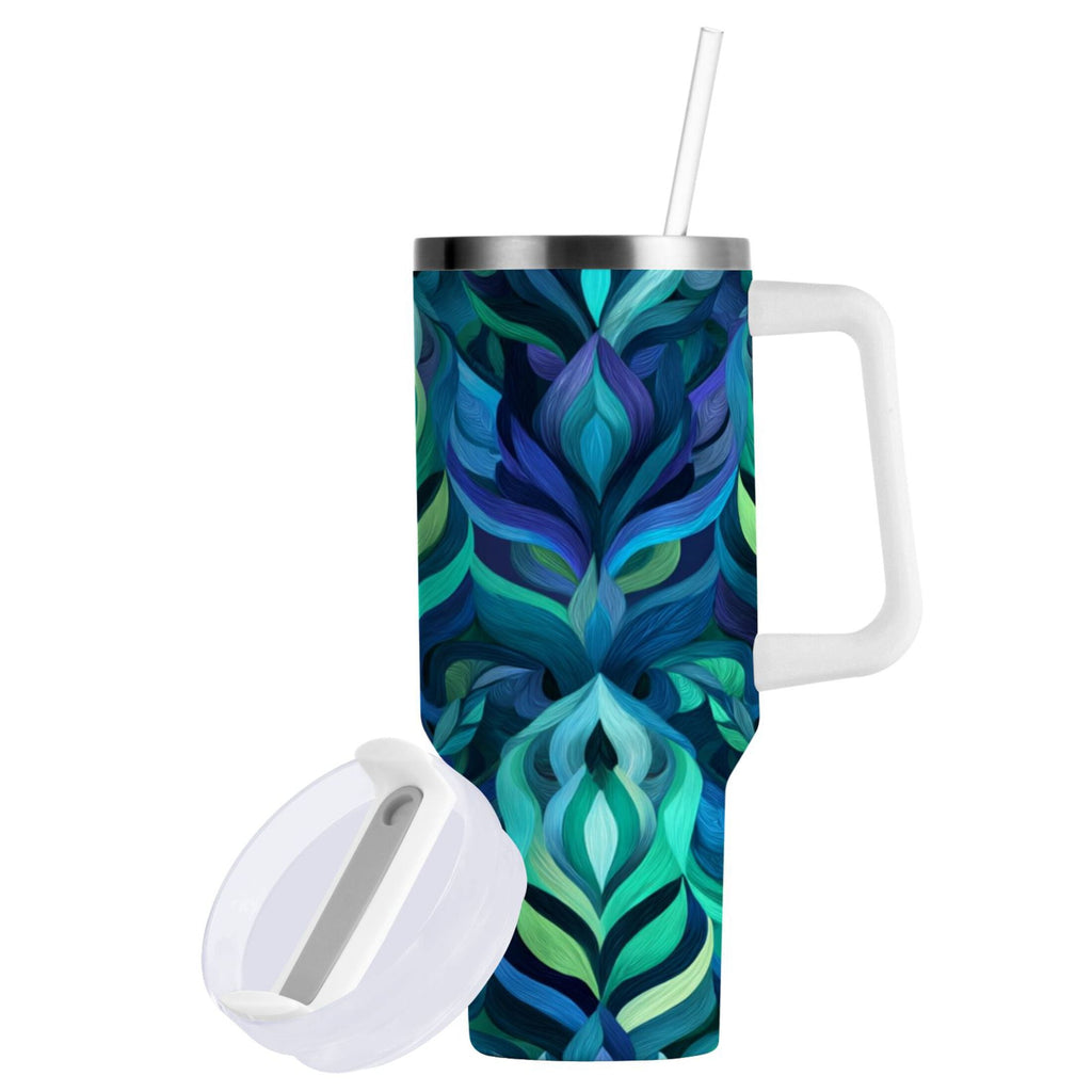 40 oz Insulated Stainless Steel Tumbler Double Wall Stainless Steel Tumbler with 2-Way Drinking Elegant Blue Abstract Shapes Edition-7654