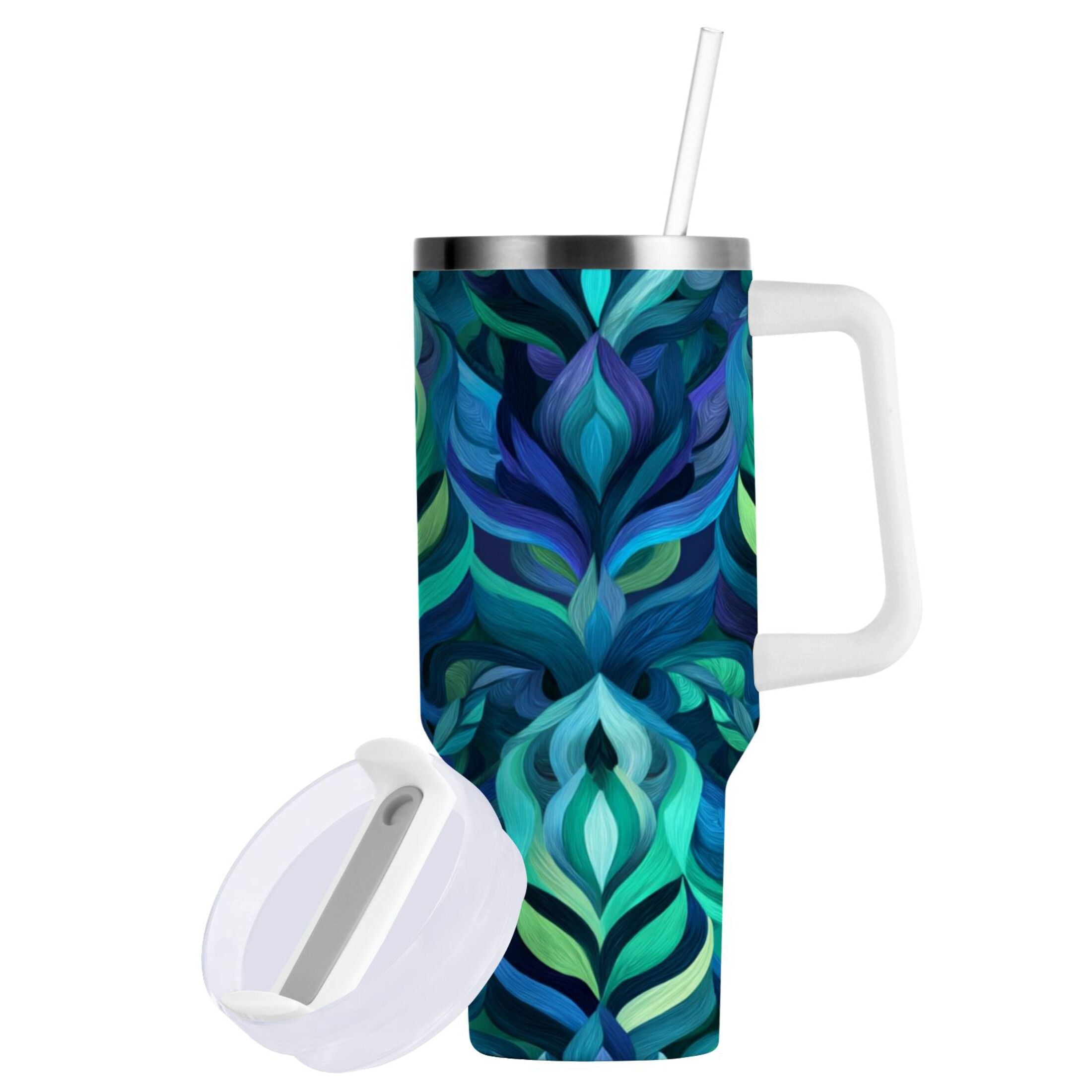 40 oz Insulated Stainless Steel Tumbler Double Wall Stainless Steel Tumbler with 2-Way Drinking Elegant Blue Abstract Shapes Edition-7654