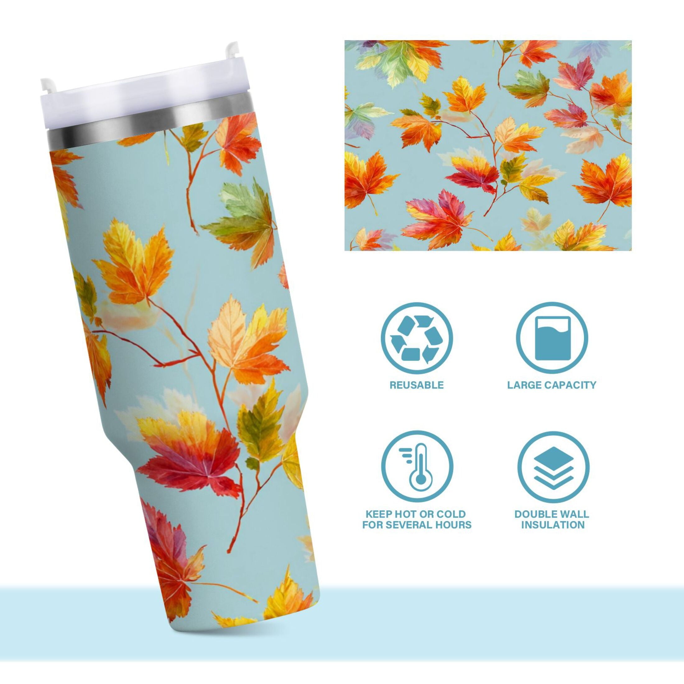 30 oz Insulated Stainless Steel Tumbler Double Wall Stainless Steel Tumbler with 2-Way Drinking Colorful Autumn Maple Leaves Edition-IL2W
