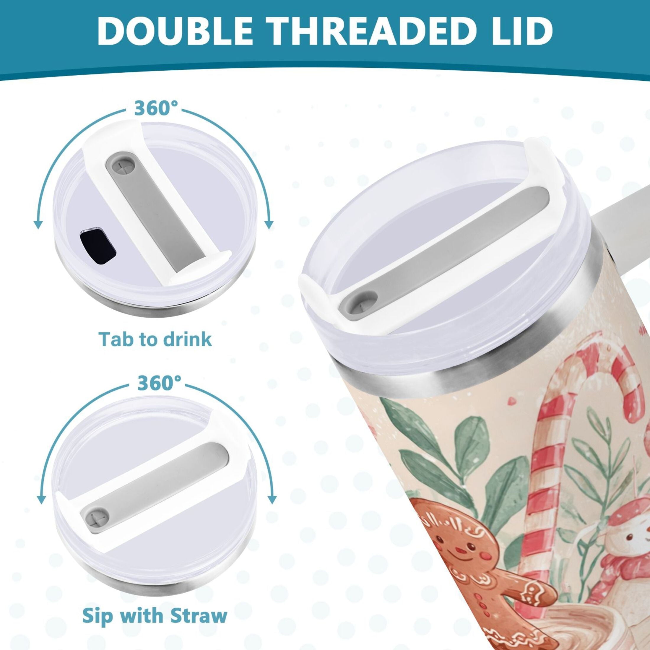 30 oz Insulated Stainless Steel Tumbler Double Wall Stainless Steel Tumbler with 2-Way Drinking Cute Christmas Design Edition-MQZW
