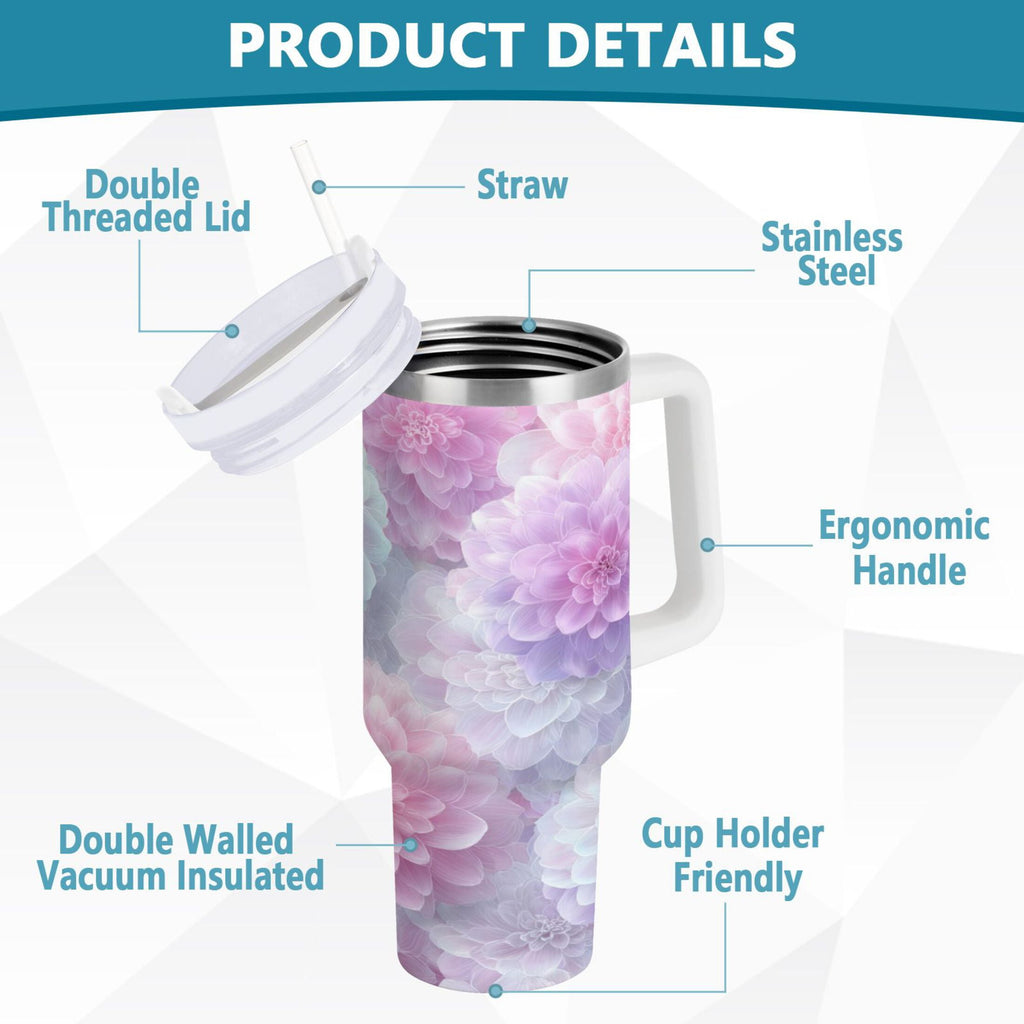 30 oz Insulated Stainless Steel Tumbler Double Wall Stainless Steel Tumbler with 2-Way Drinking Cute Pastel Watercolor Floral Edition-ZEBA