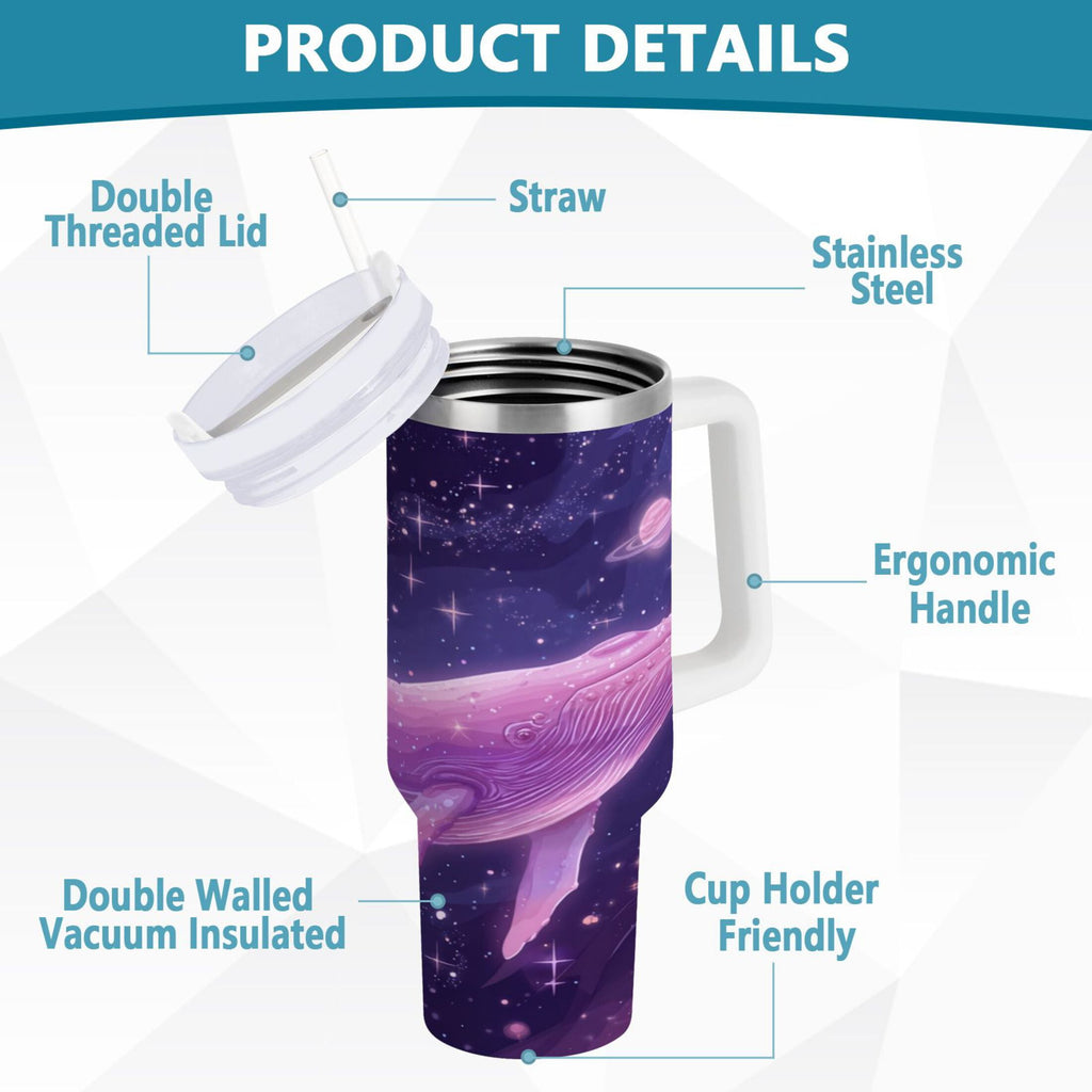 30 oz Insulated Stainless Steel Tumbler Double Wall Stainless Steel Tumbler with 2-Way Drinking Whale in Space Edition-PWO0