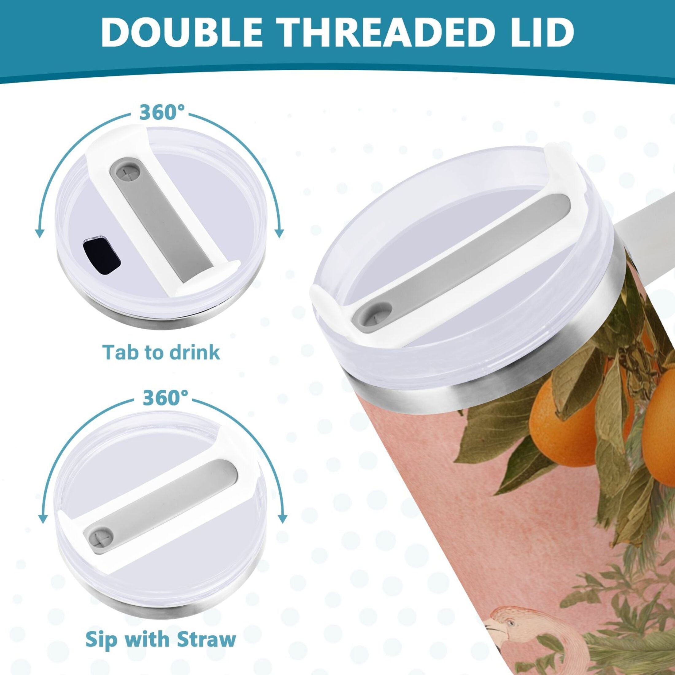 40 oz Insulated Stainless Steel Tumbler Double Wall Stainless Steel Tumbler with 2-Way Drinking Flamingos in Tropical Garden Edition-HXK2