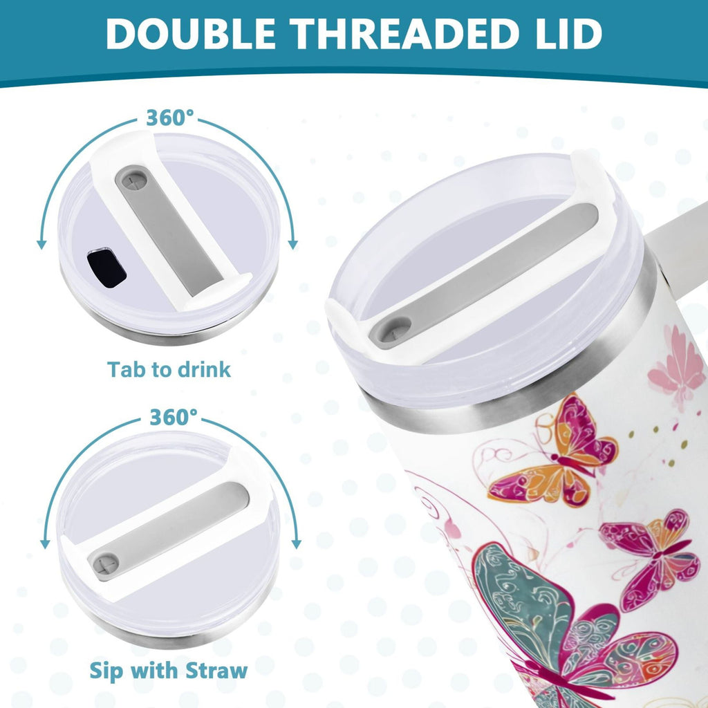 30 oz Insulated Stainless Steel Tumbler Double Wall Stainless Steel Tumbler with 2-Way Drinking Colorful Butterflies Edition-JJJ8