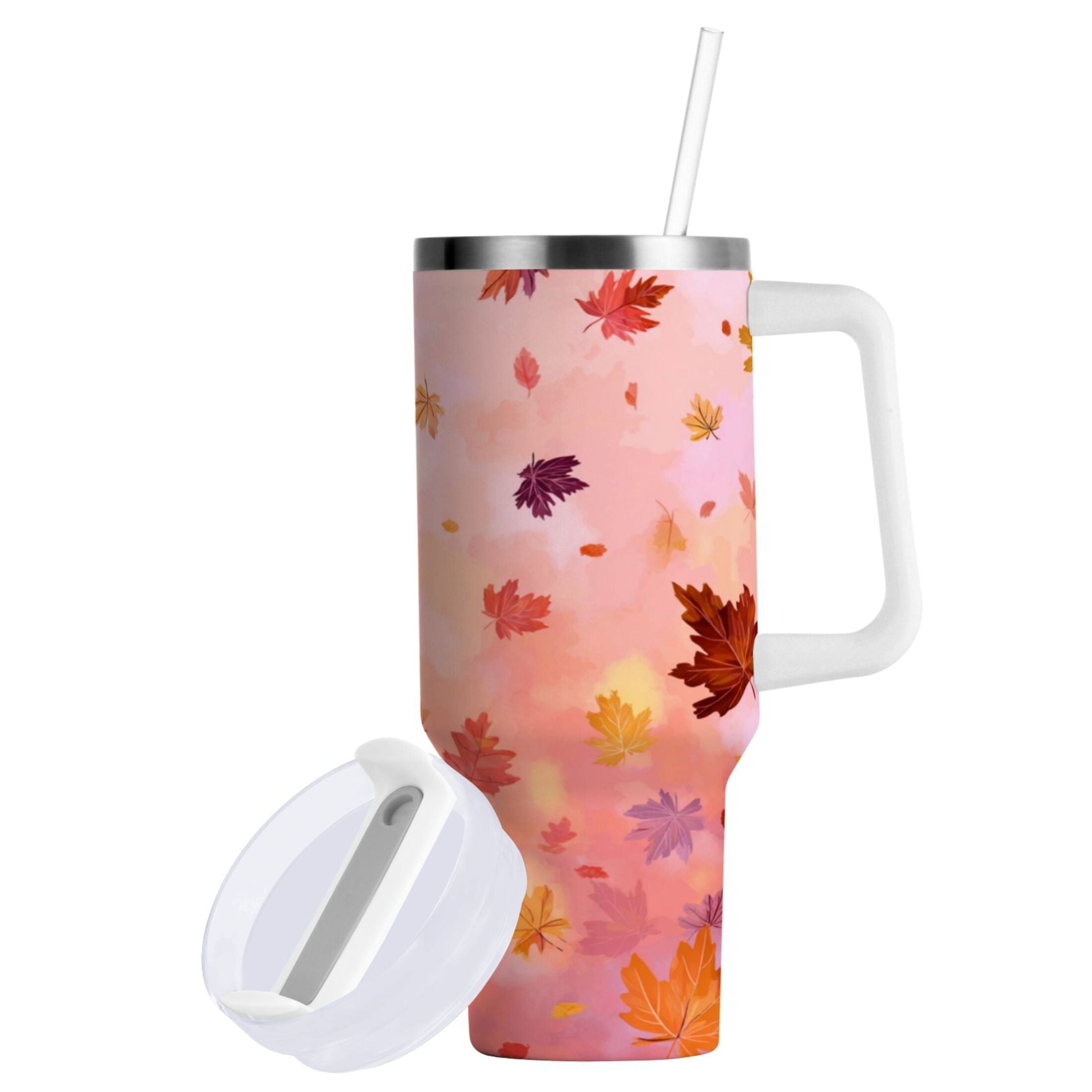30 oz Insulated Stainless Steel Tumbler Double Wall Stainless Steel Tumbler with 2-Way Drinking Autumn Leaves Falling Edition-3B1D