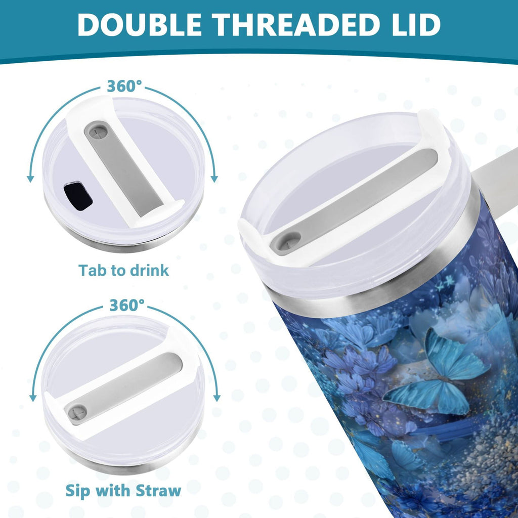 30 oz Insulated Stainless Steel Tumbler Double Wall Stainless Steel Tumbler with 2-Way Drinking Butterflies Books and Flowers Edition-CFTT