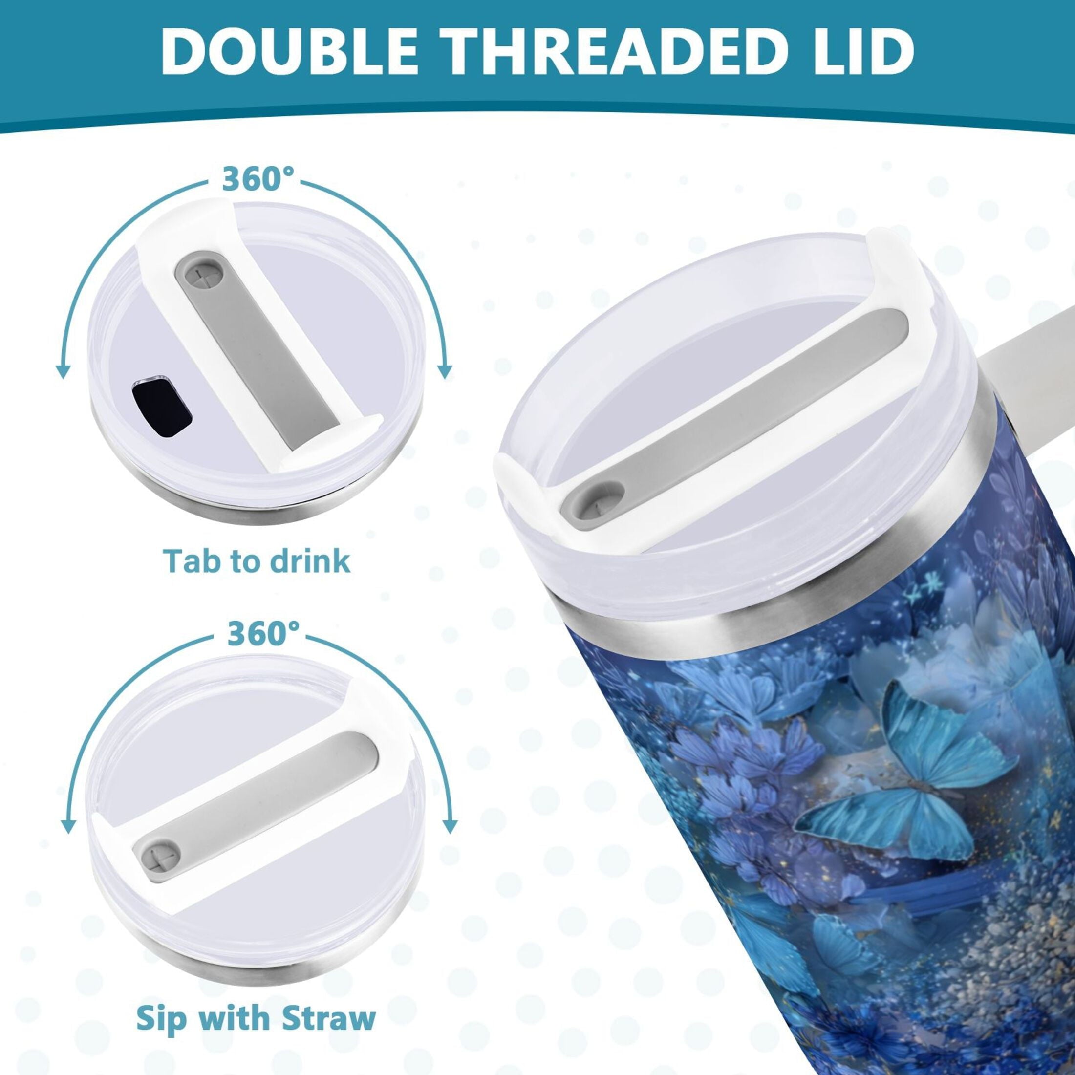 30 oz Insulated Stainless Steel Tumbler Double Wall Stainless Steel Tumbler with 2-Way Drinking Butterflies Books and Flowers Edition-CFTT