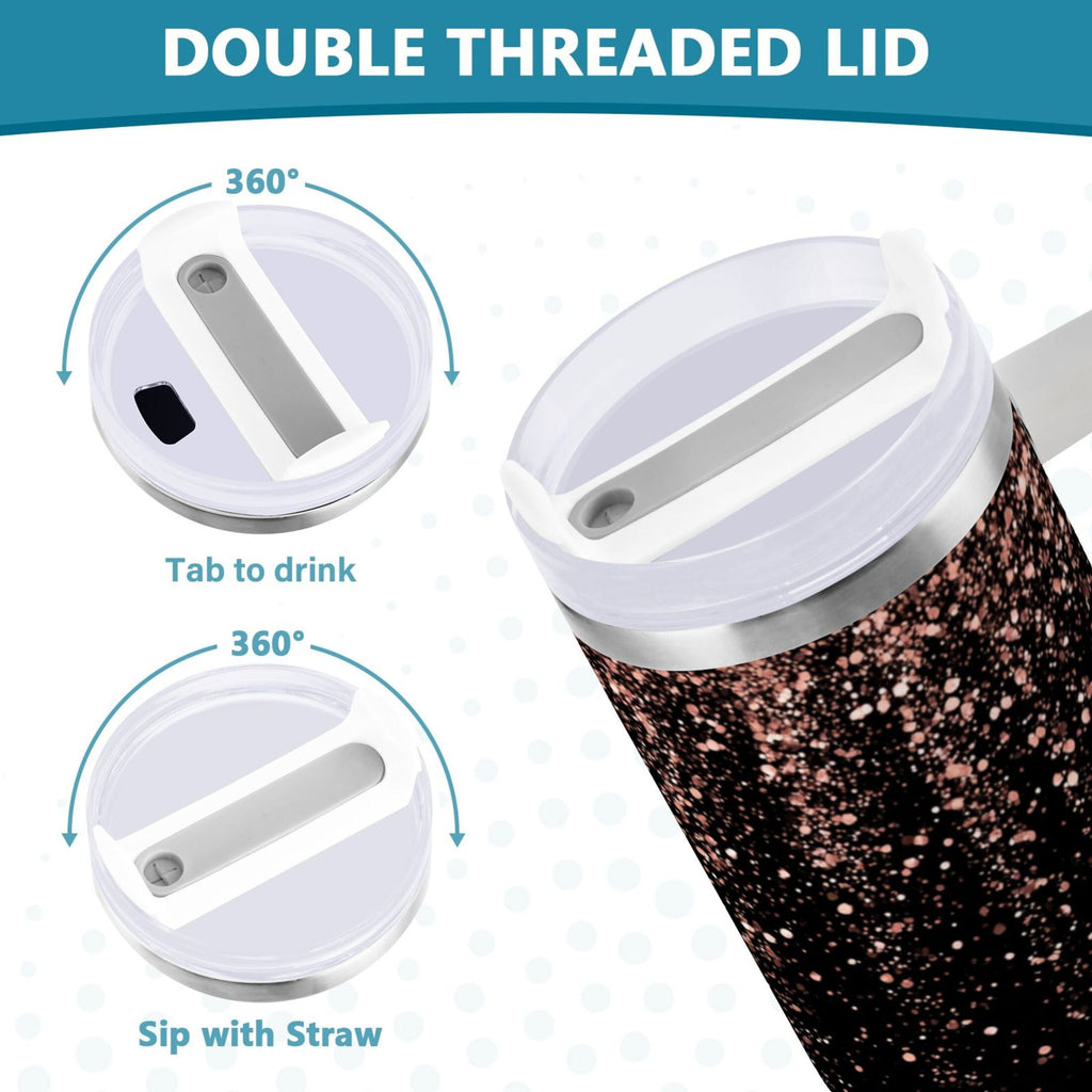 40 oz Insulated Stainless Steel Tumbler Double Wall Stainless Steel Tumbler with 2-Way Drinking Rose Gold Glitter Edition-6OMJ
