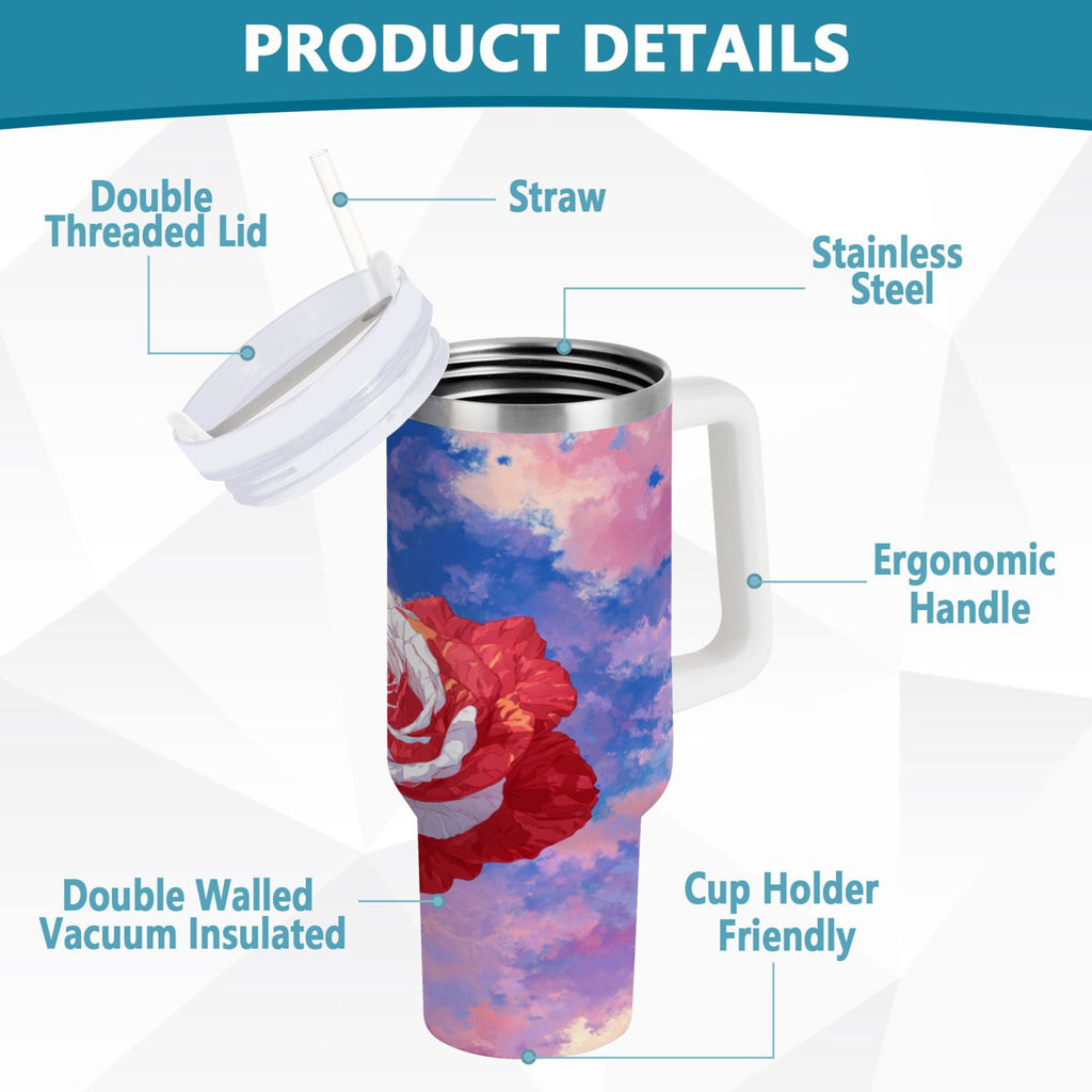 30 oz Insulated Stainless Steel Tumbler Double Wall Stainless Steel Tumbler with 2-Way Drinking Rose with Flag Pattern Edition-OTL2