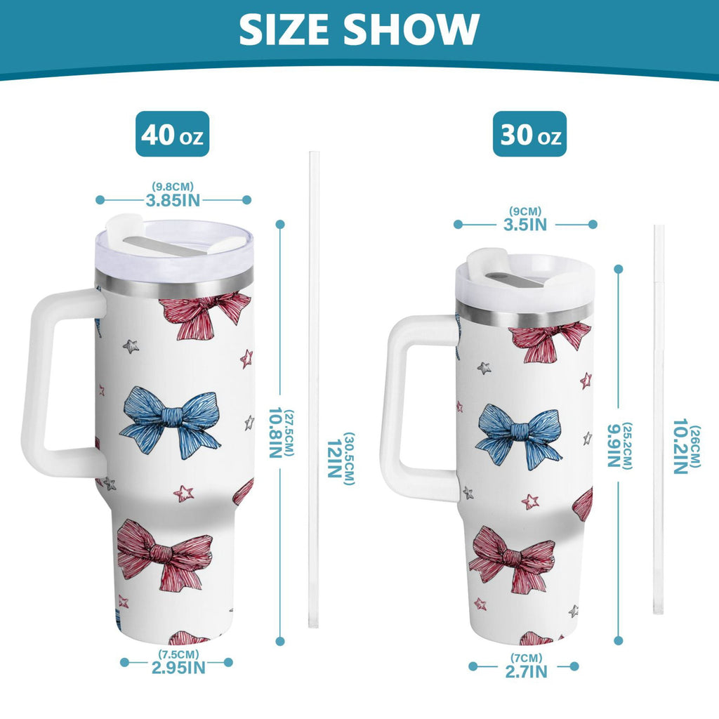 40 oz Insulated Stainless Steel Tumbler Double Wall Stainless Steel Tumbler with 2-Way Drinking Red and Blue Stripes Bows Edition-W2IB