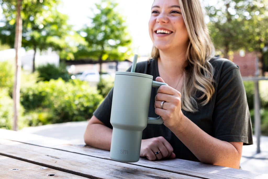 Simple Modern 30 fl oz Insulated Stainless Steel Trek Tumbler with Straw Lid | Seaglass Sage and Cream Checkmate Edition-16A6