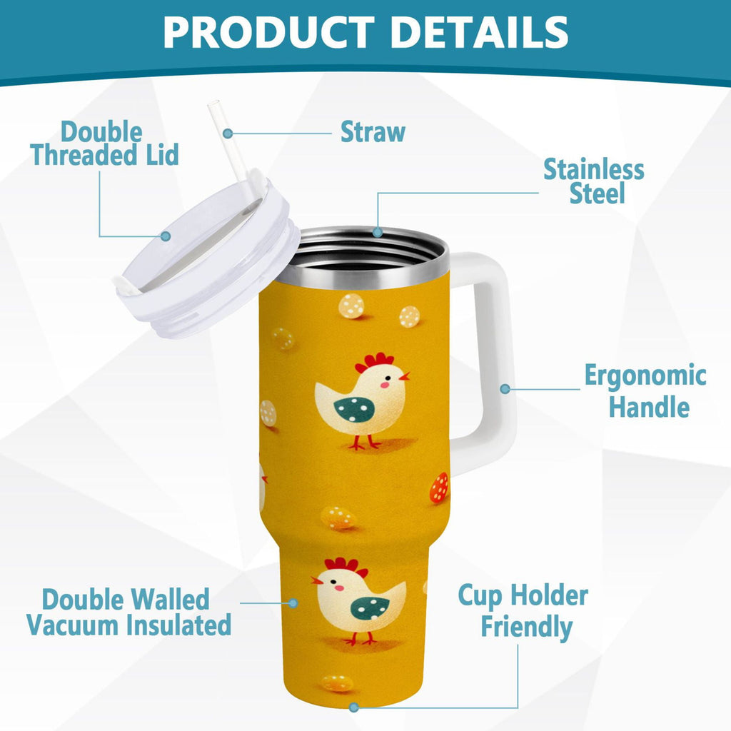 30 oz Insulated Stainless Steel Tumbler Double Wall Stainless Steel Tumbler with 2-Way Drinking Cartoon Chickens Pattern Edition-4YKJ