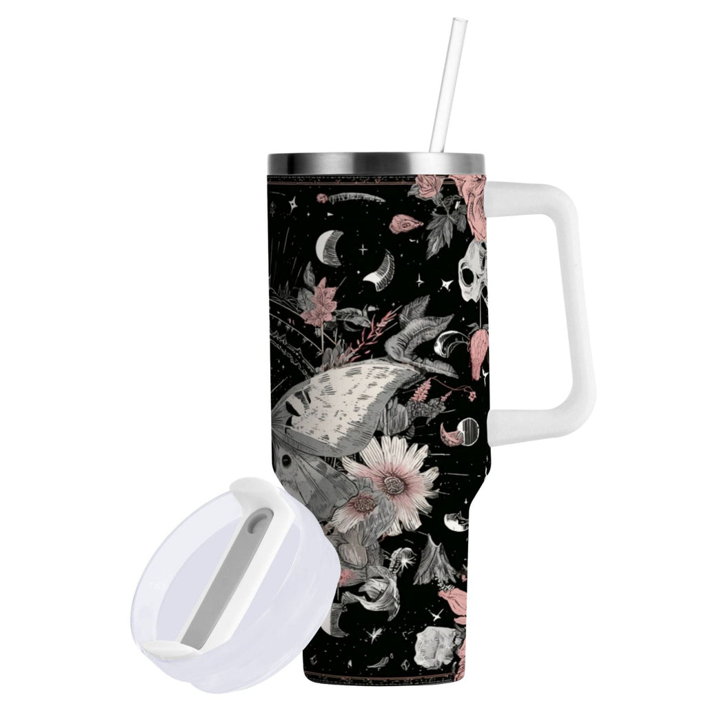 40 oz Insulated Stainless Steel Tumbler Double Wall Stainless Steel Tumbler with 2-Way Drinking Butterfly Surrounded by Flowers Edition-UA75