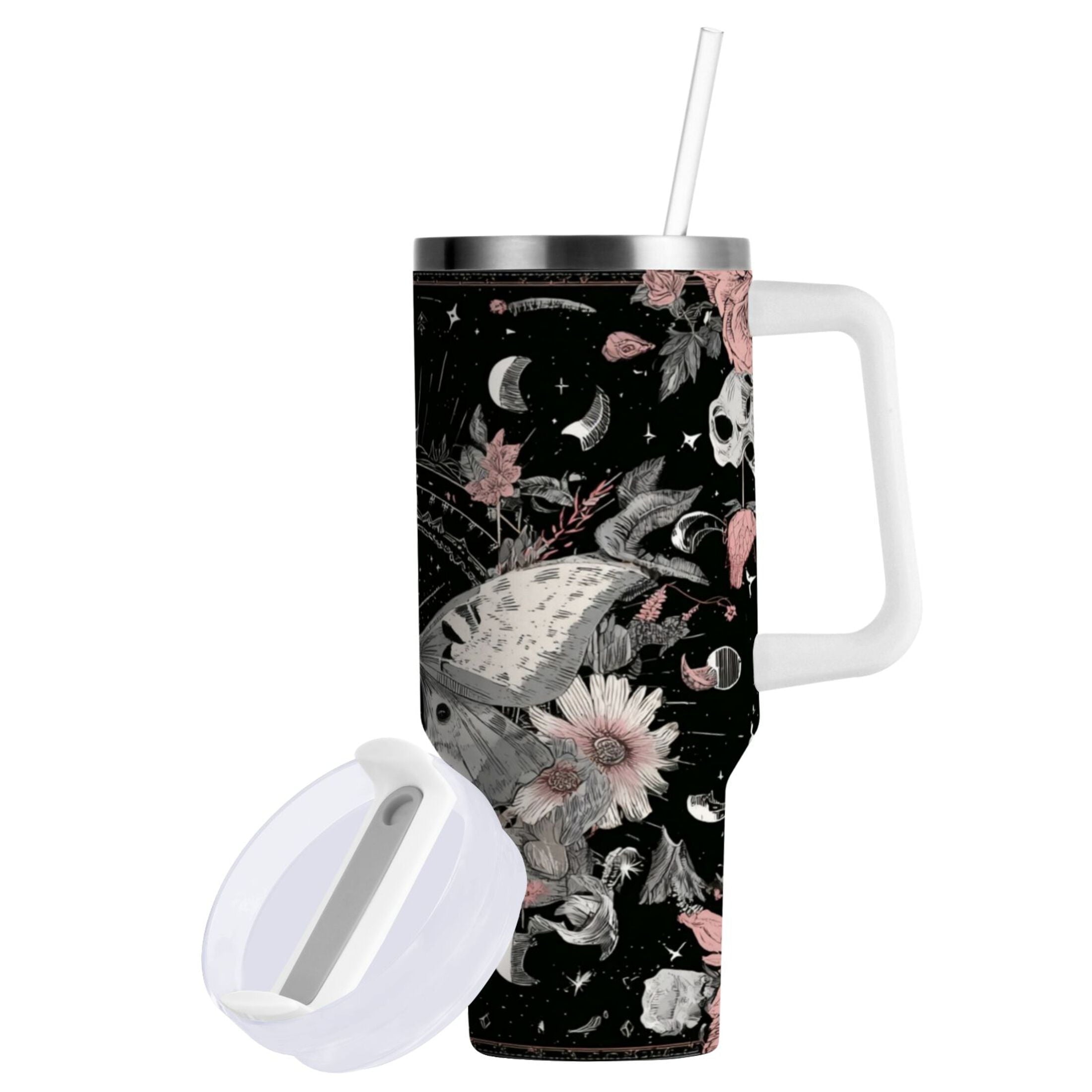 40 oz Insulated Stainless Steel Tumbler Double Wall Stainless Steel Tumbler with 2-Way Drinking Butterfly Surrounded by Flowers Edition-UA75