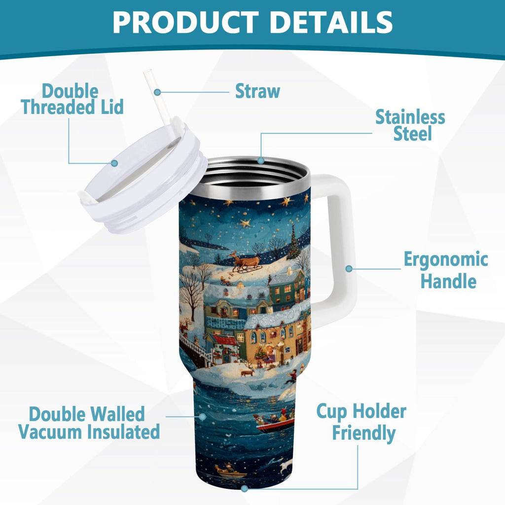 30 oz Insulated Stainless Steel Tumbler Double Wall Stainless Steel Tumbler with 2-Way Drinking Whimsical Christmas Scene Edition-NG7S