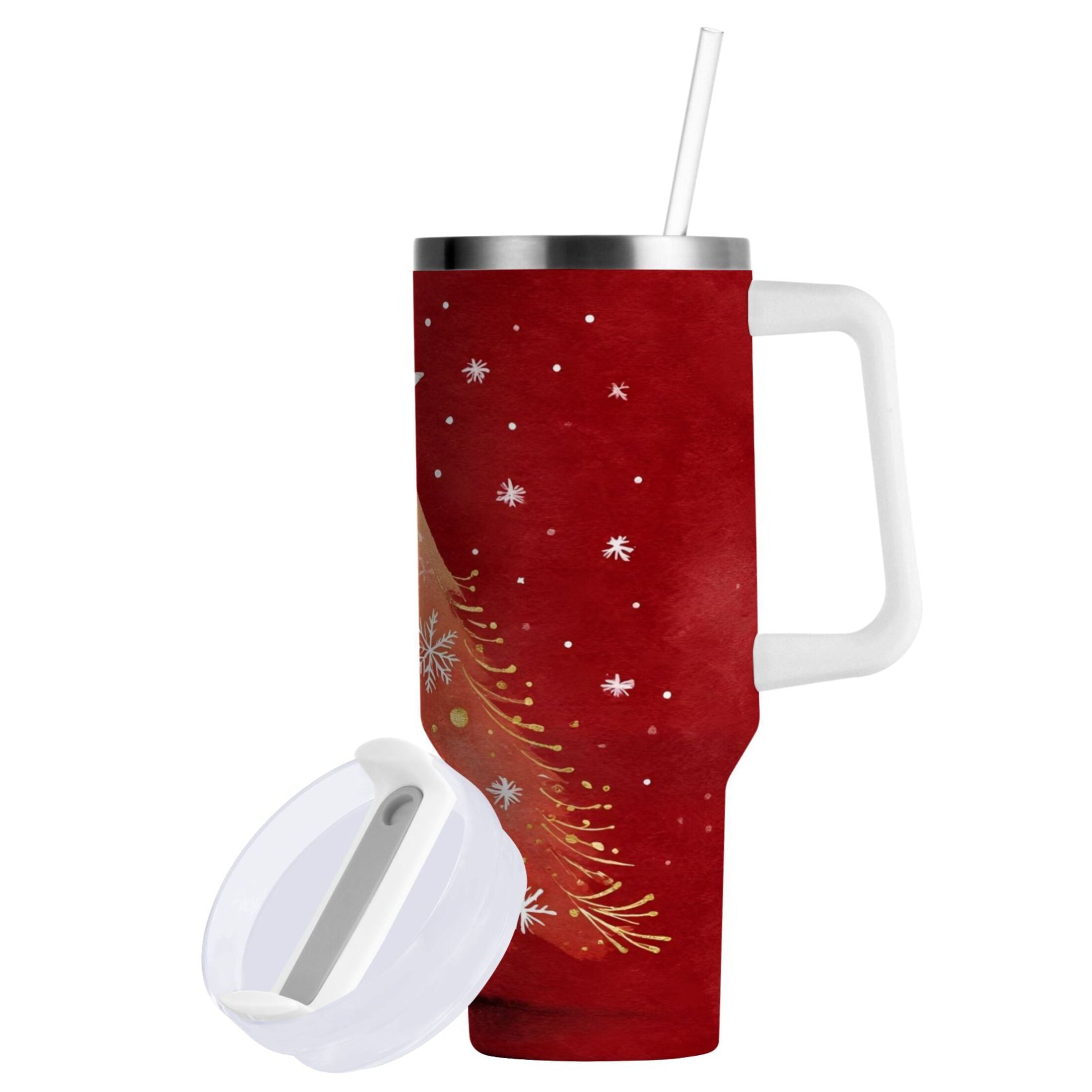40 oz Insulated Stainless Steel Tumbler Double Wall Stainless Steel Tumbler with 2-Way Drinking Red Christmas Tree Edition-0RK4