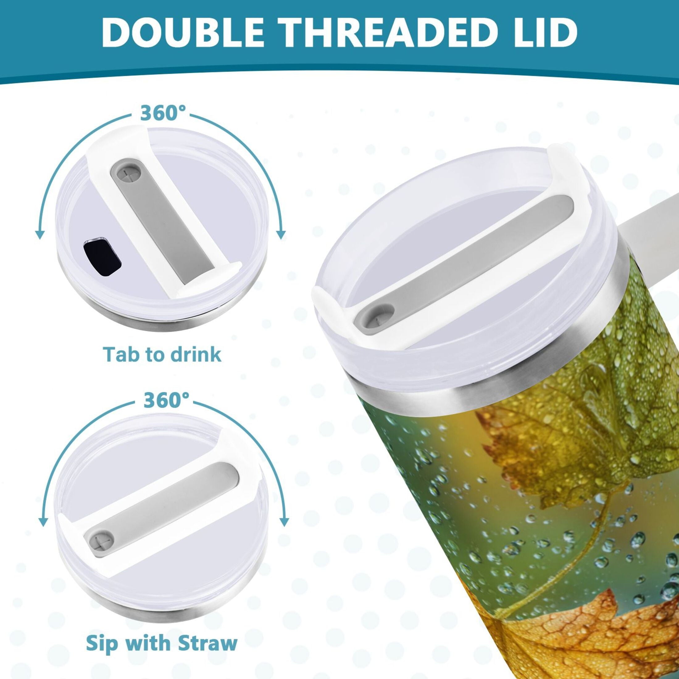 30 oz Insulated Stainless Steel Tumbler Double Wall Stainless Steel Tumbler with 2-Way Drinking Leaves with Water Droplets Edition-4Z0Q