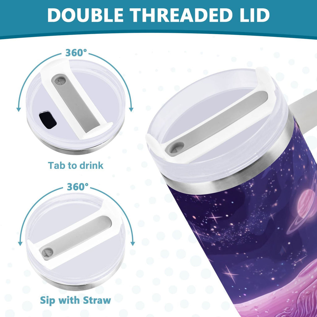 30 oz Insulated Stainless Steel Tumbler Double Wall Stainless Steel Tumbler with 2-Way Drinking Whale in Space Edition-PWO0
