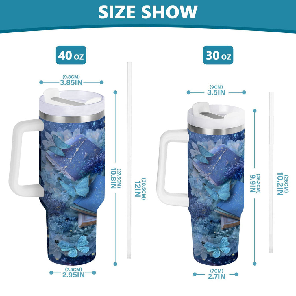 30 oz Insulated Stainless Steel Tumbler Double Wall Stainless Steel Tumbler with 2-Way Drinking Butterflies Books and Flowers Edition-CFTT