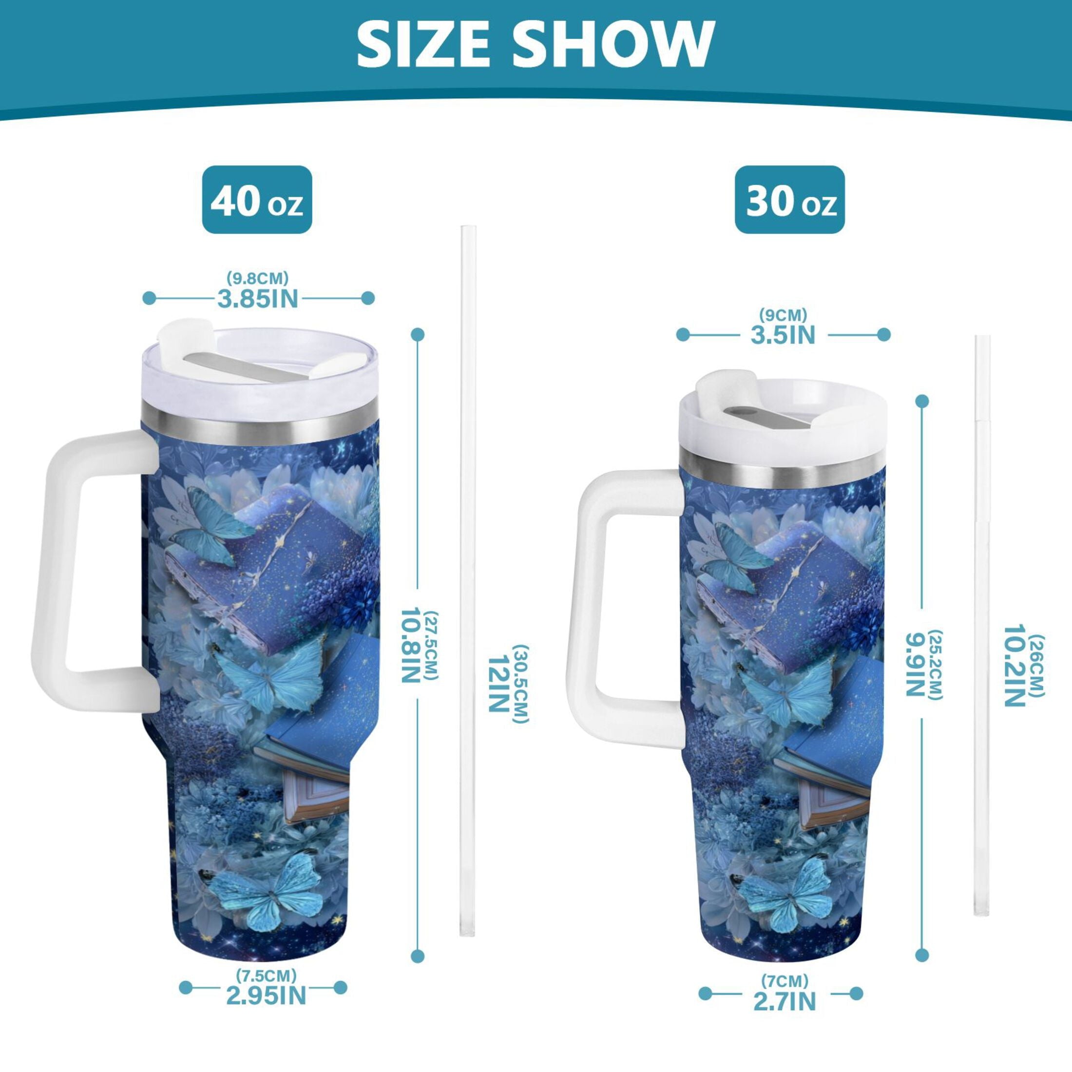 30 oz Insulated Stainless Steel Tumbler Double Wall Stainless Steel Tumbler with 2-Way Drinking Butterflies Books and Flowers Edition-CFTT