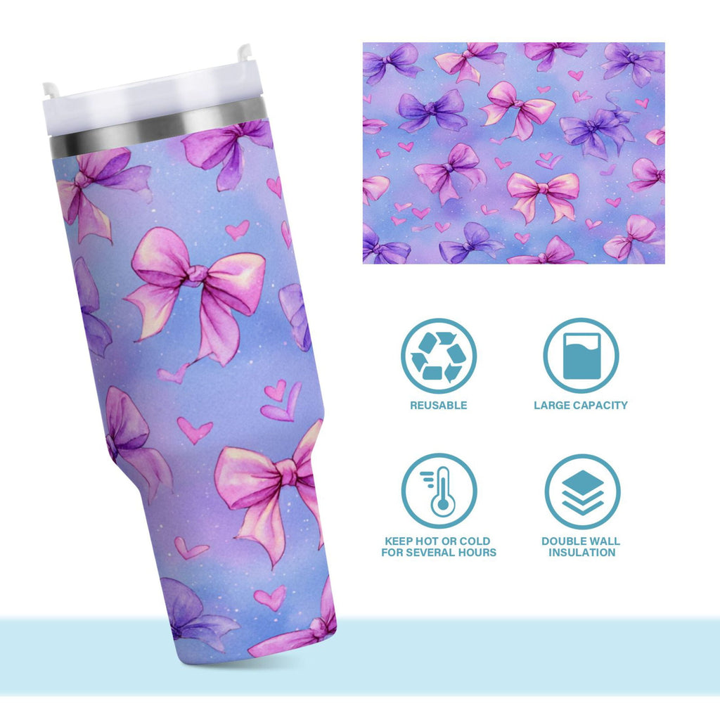 30 oz Insulated Stainless Steel Tumbler Double Wall Stainless Steel Tumbler with 2-Way Drinking Watercolor Bows Pattern Edition-0DEV