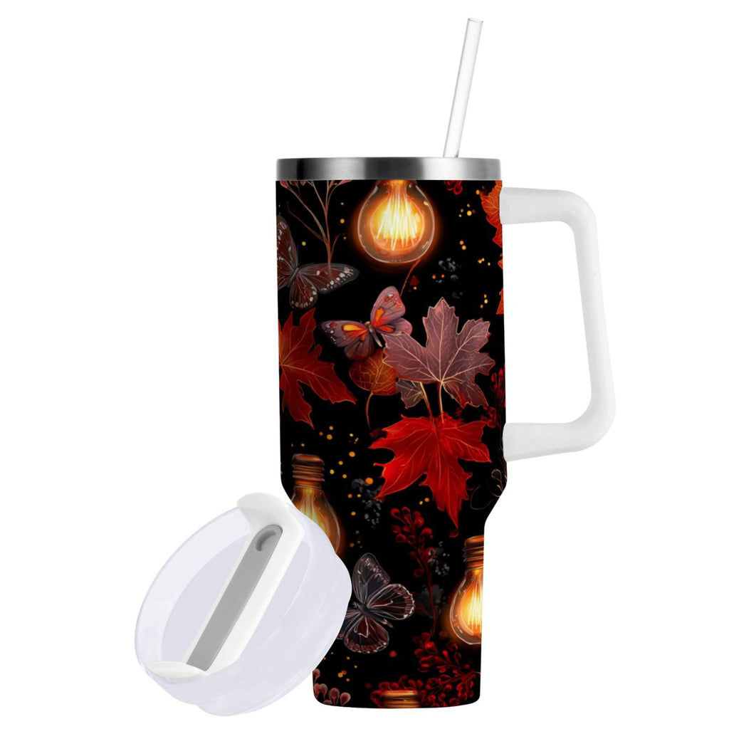 40 oz Insulated Stainless Steel Tumbler Double Wall Stainless Steel Tumbler with 2-Way Drinking Light Bulbs and Maple Leaves Edition-JSQN